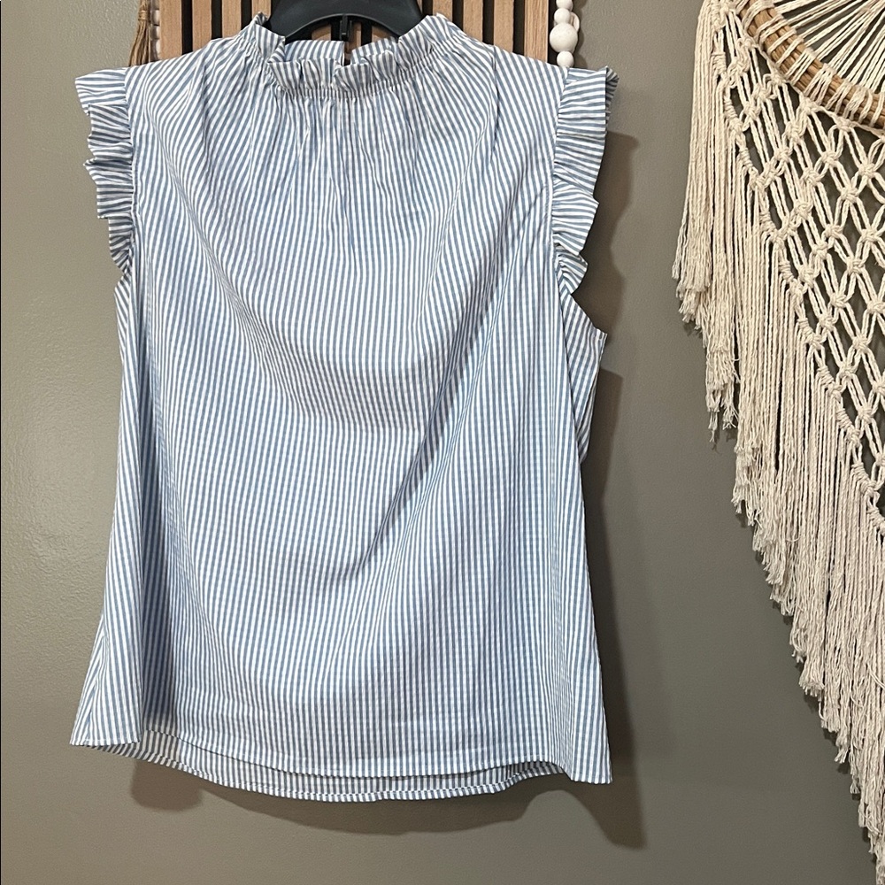 2HEARTS RUFFLES ON RUFFLES TOP, BLUE SEEERSUCKER WOMANS SIZE XL